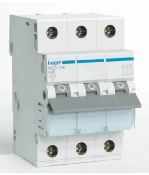 Hager Automatsäkring 3P 16A C-kurva 6kA